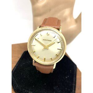 Bulova Accutron Mens Watch Vintage 1964 Quartz 10k Gold Filled Leather Band 34mm